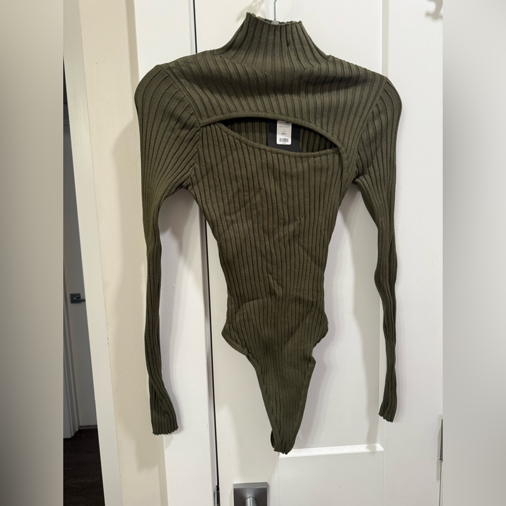 Fashion Nova Olive Ribbed Sweater Bodysuit